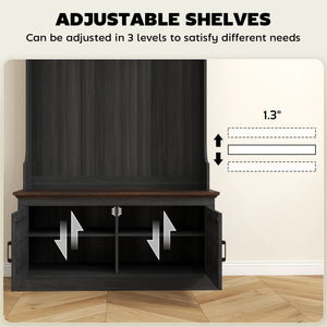 3-in-1 Hall Tree with Bench, Coat Rack with Shoe Storage, Distressed Black – view 6