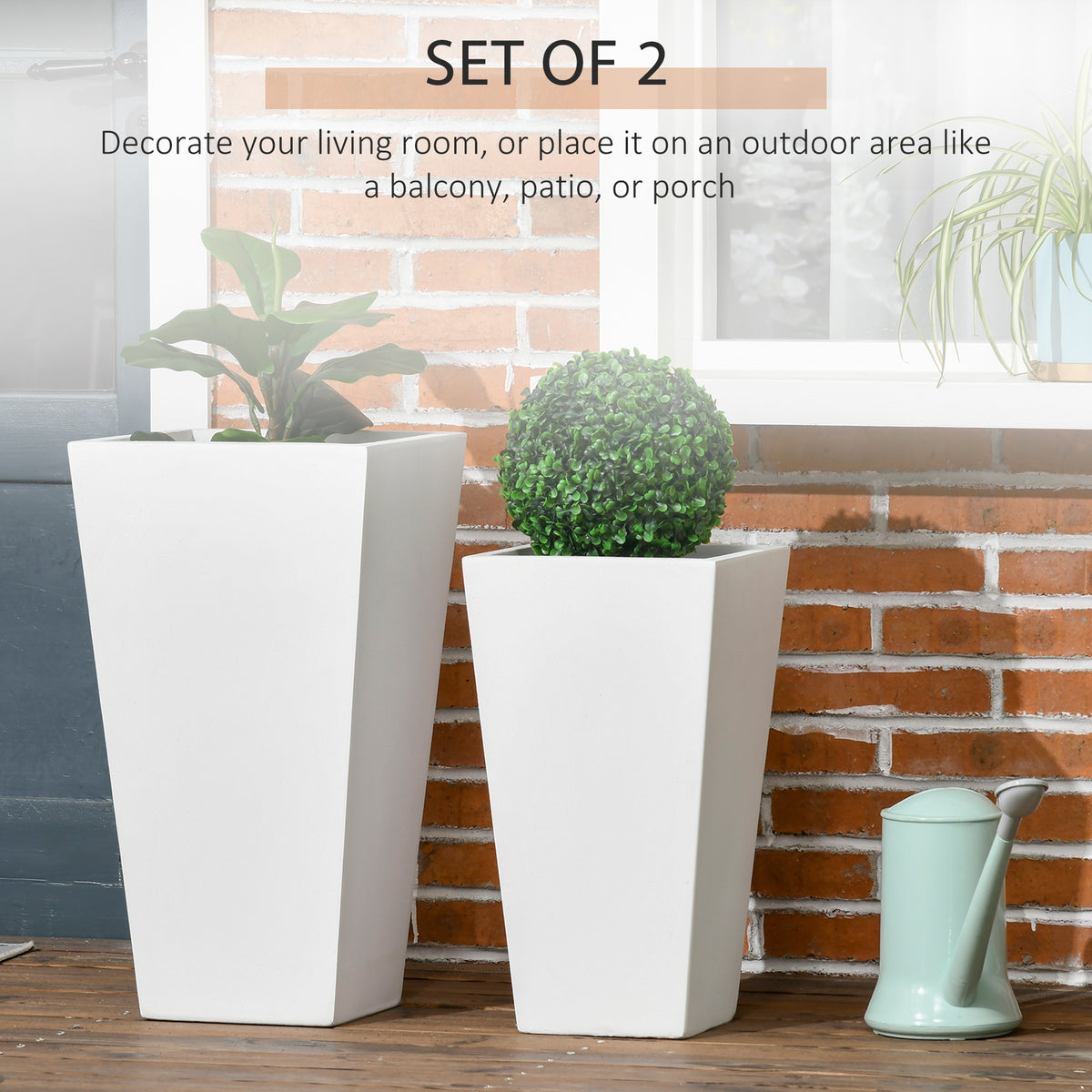 Set of 2 Tall Planters with Drainage Holes, 22" / 18" Outdoor Flower Pots for Patio, Yard, Garden, Black – view 10