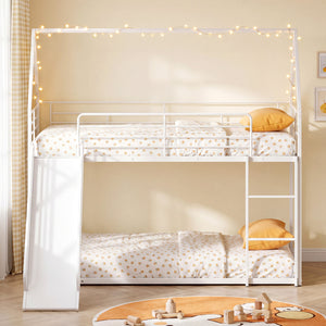 House-shaped Metal Twin Over Twin Low Bunk Bed-White view 3