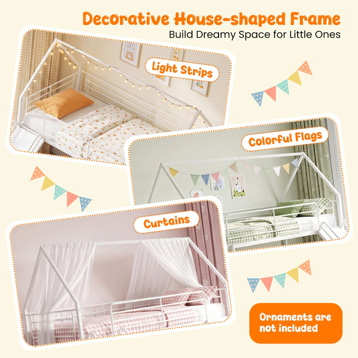 House-shaped Metal Twin Over Twin Low Bunk Bed-White view 6