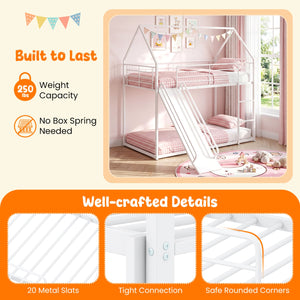 House-shaped Metal Twin Over Twin Low Bunk Bed-White view 9