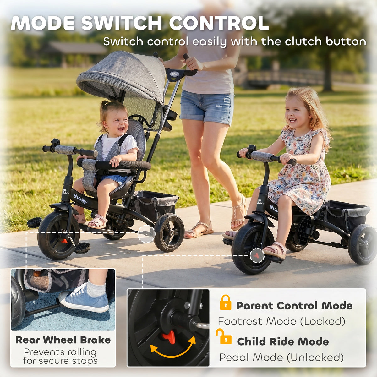 Qaba 6 in 1 Toddler Tricycle Stroller with Basket, Canopy, 5-point Safety Harness, for 12-60 Months