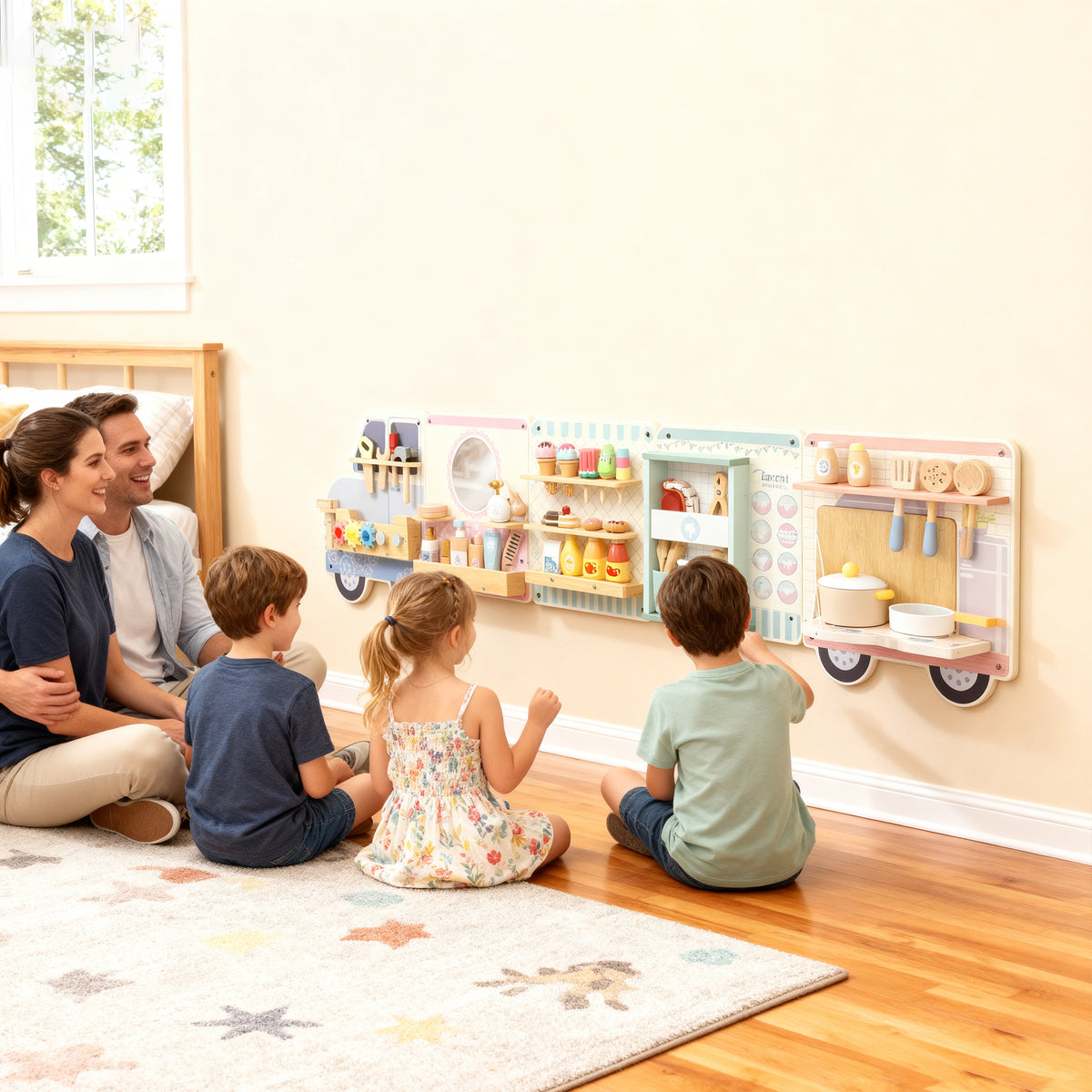 Qaba Caterpillar Montessori Busy Board, 7 in 1 Sensory Wall for Playroom Nursery Classroom, for Toddlers 3+ Years