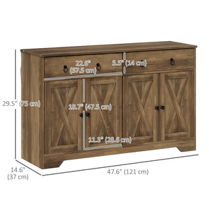 Sideboard Cabinet with 2 Drawers, 4 Barn Doors and 2 Adjustable Shelves, Buffet Table for Living Room, Black – view 9