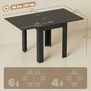 55" Extendable Dining Table for 4-6, Kitchen Table with Steel Slides and Felt Pads for Small Spaces, Black – view 2