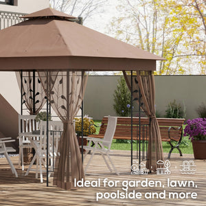 10'x10' Soft-top Steel Patio Gazebo Outdoor Sun Shelter with 2-Tier Polyester Roof, Curtain Sidewalls, Beige – view 34