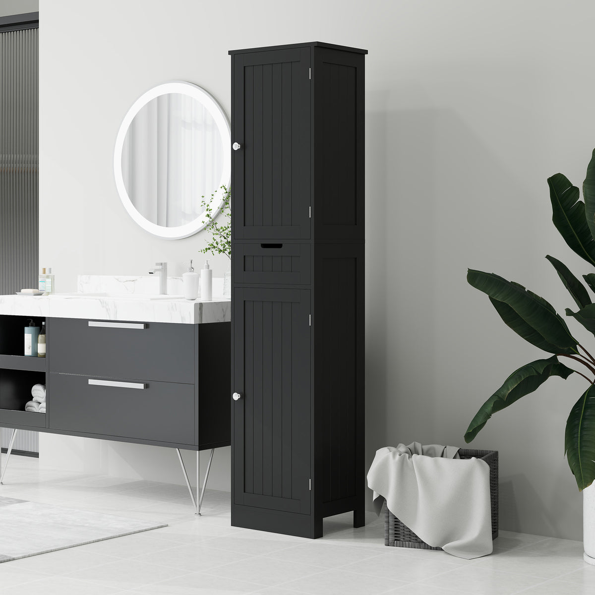 Freestanding Bathroom Cabinet with Drawer and 2 Doors, Tall Bathroom Cupboard for Kitchen, Study, Living Room