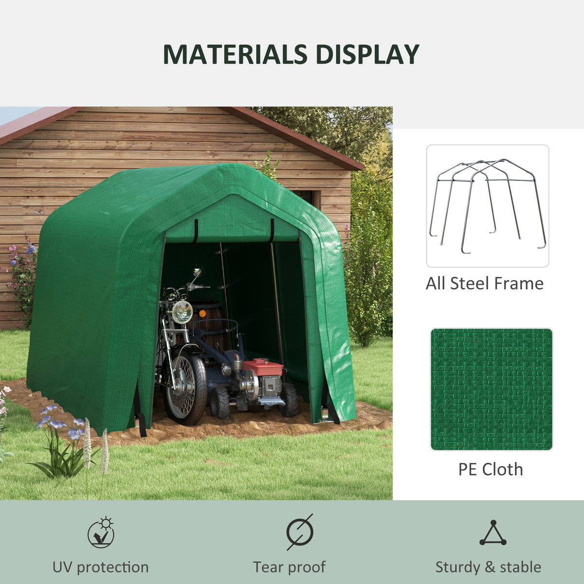8' x 6' Carport with Sidewalls and Roll-up Door, Outdoor Storage Shelter for Motorcycle and Car, Grey – view 10