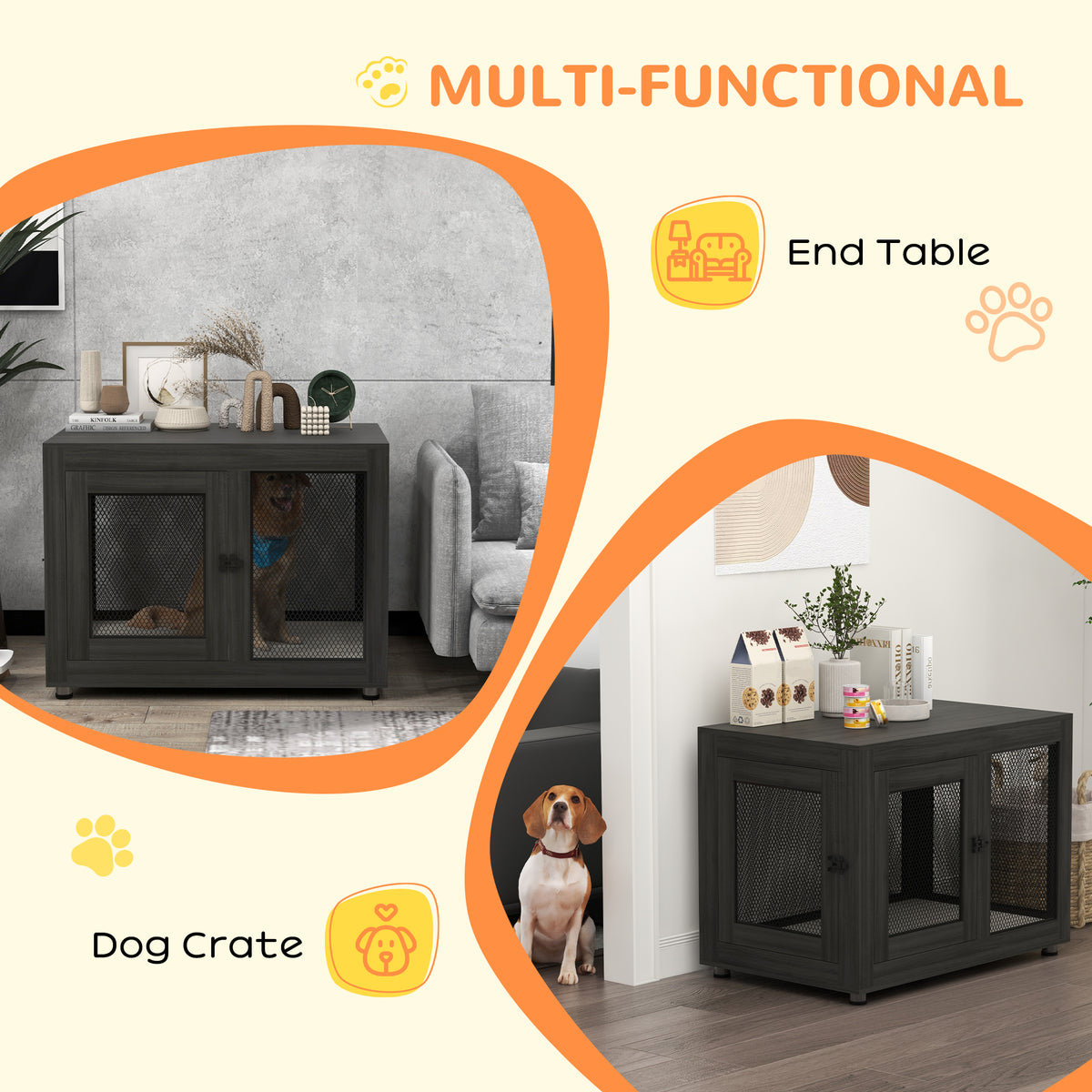 Pet Crate End Table with Water-resistant Cushion or Large Medium Dogs, Black – view 4