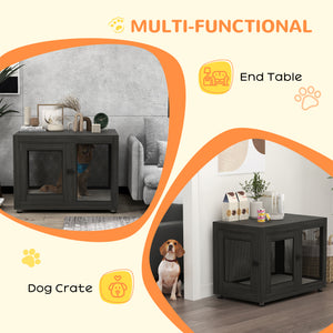 Pet Crate End Table with Water-resistant Cushion or Large Medium Dogs, Black – view 4