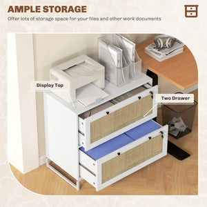 2-Drawer Filing Cabinet with Lock, Rattan File Cabinet with Adjustable Hanging Bar, Natural – view 18
