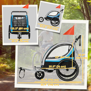 Aosom 3-in-1 Bike Trailer for Kids, Running Stroller with 2 Seats, Jogging Cart with 5-Point Harness, Storage Units