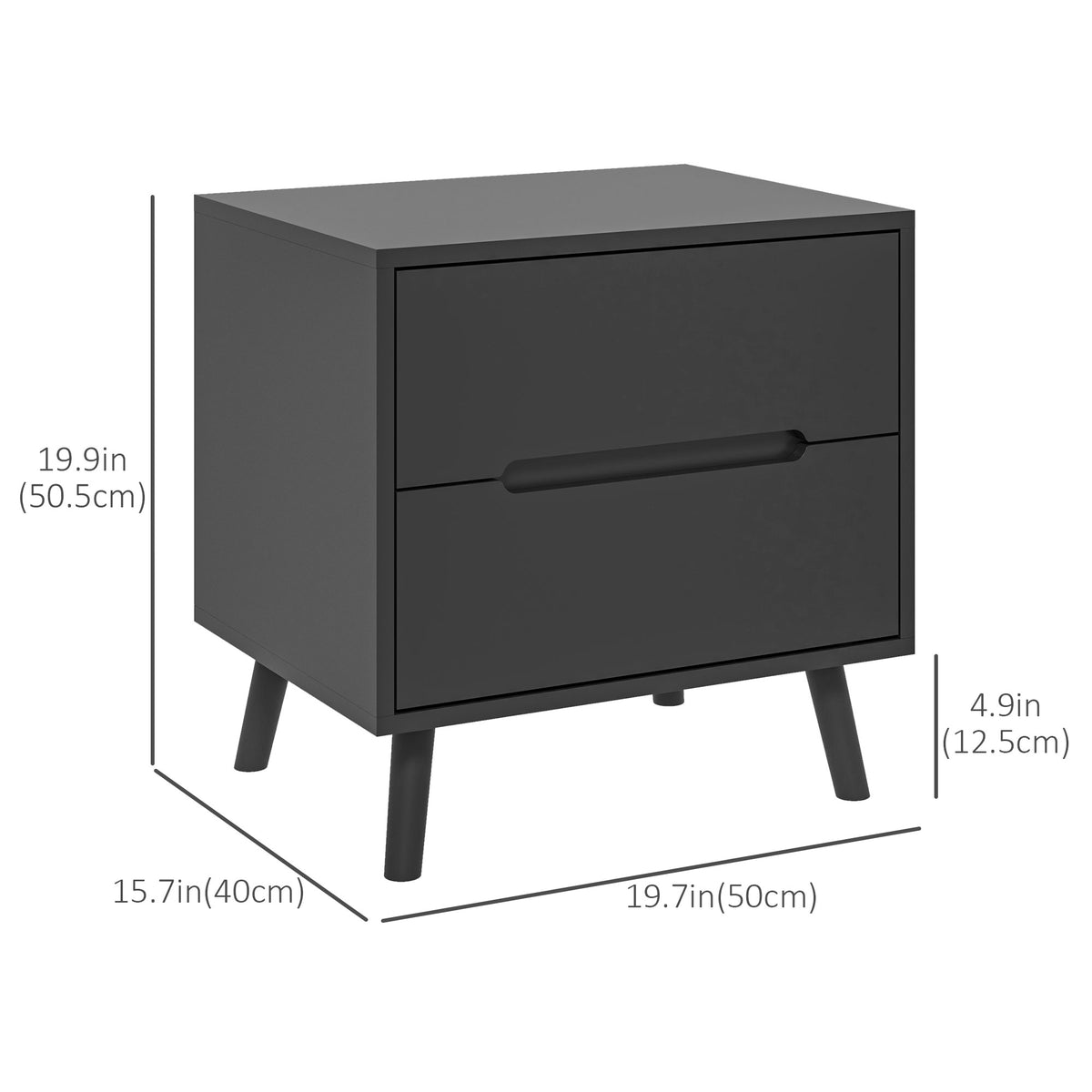 Nightstand, Bedside Table with 2 Drawers, Modern Side End Table with Solid Wood Legs for Bedroom, White – view 9