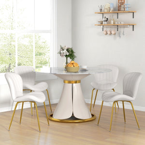 Dining Chairs Set of 4, Modern Accent Chair with Cushioned Backrest, Upholstery for Living Room, Cream White