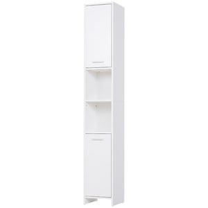 Tall Bathroom Vanities, Narrow Bathroom Cabinets with 2 Doors, Open Compartment and Adjustable Shelves, White