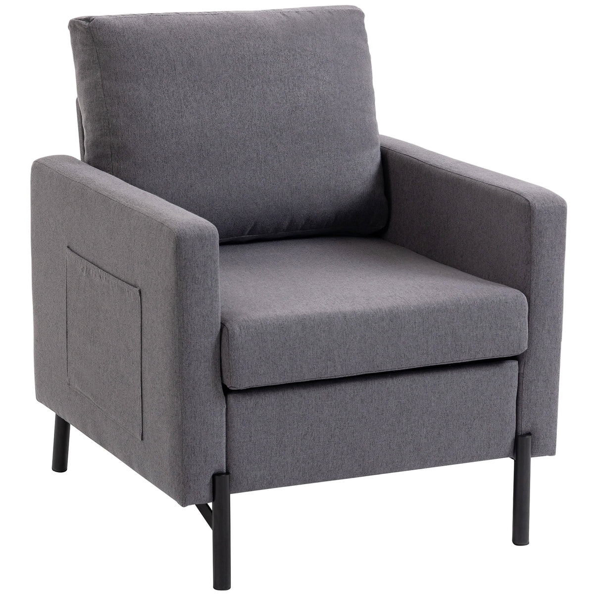 Accent Chair Modern Upholstered Armchair with Side Pockets and Cushion for Bedroom, Living Room, Beige – view 8