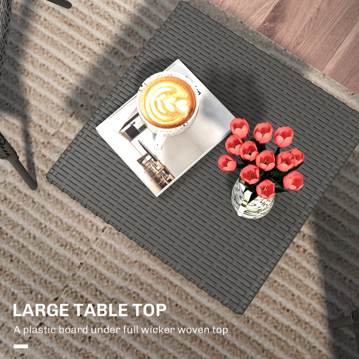 Wicker Outdoor Side Table, 20" Square Patio End Table w/ Full Woven Top, Grey