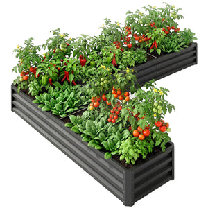 L-Shaped Raised Garden Bed, 82" x 109" x 12" Galvanized Steel Planter Box with Multi-reinforced Rods for