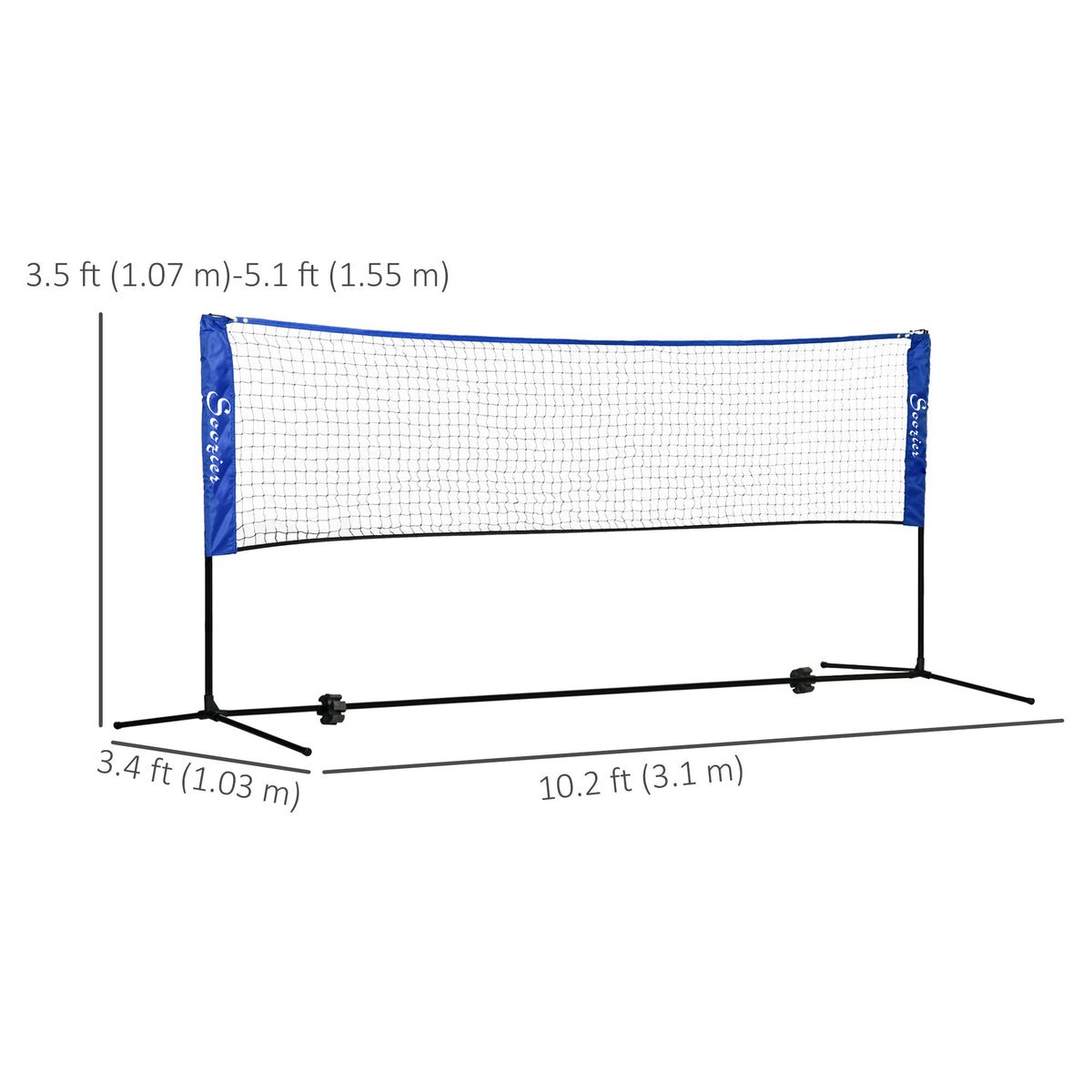 Soozier 10ft Badminton Net, Height Adjustable Outdoor Sports Net with Carry Bag, for Tennis, Pickleball and Volleyball