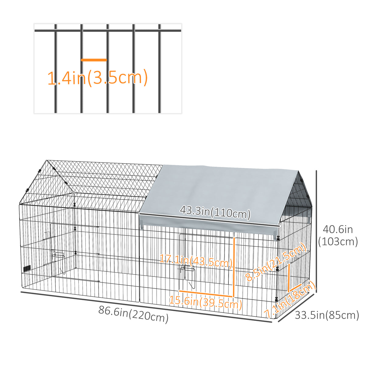 73" Small Animal Cage with Roof, Indoor/Outdoor Use,  for Chicken, Rabbits, Chinchillas