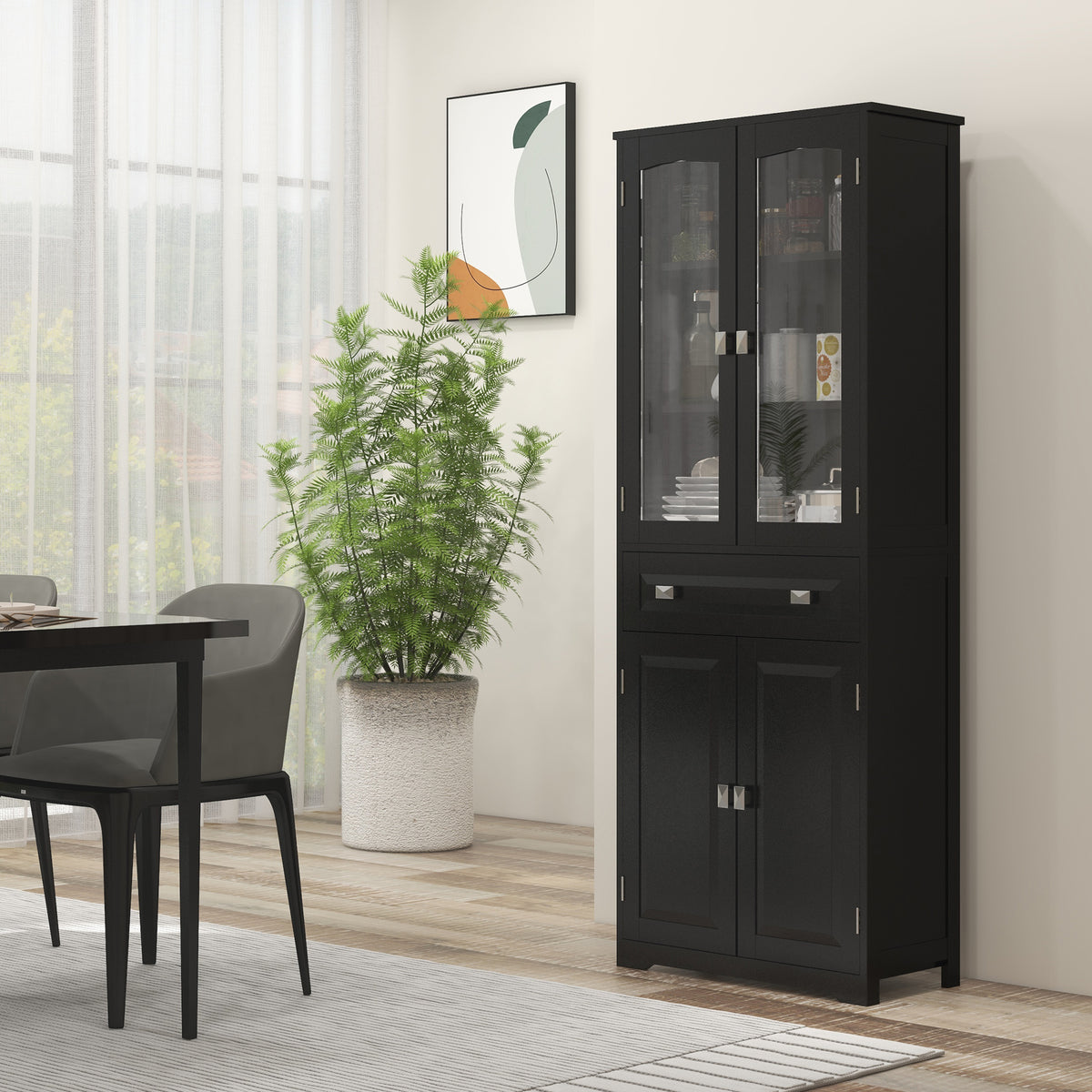 63" 4-Door Kitchen Pantry Cabinet, Freestanding Storage Cabinet Cupboard with Adjustable Shelves, Black – view 7