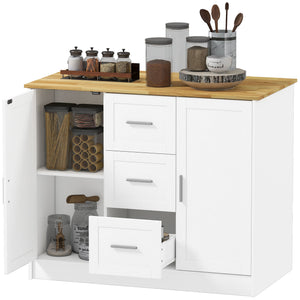 Kitchen Island with Storage Cabinets, 3 Drawers, 2 Adjustable Shelves and Sitting Space for Dining Room, White