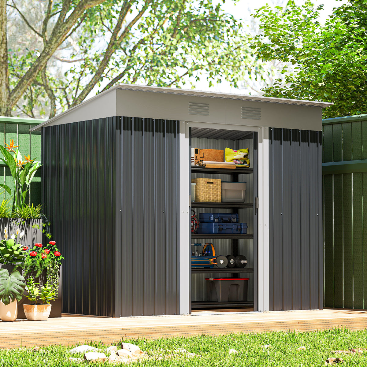 6' x 4' Outdoor Storage Shed, Metal Garden Tool Storage House Organizer with Lockable Sliding Doors and – view 28
