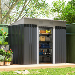6' x 4' Outdoor Storage Shed, Metal Garden Tool Storage House Organizer with Lockable Sliding Doors and – view 28
