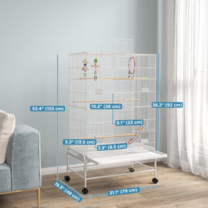 52" Bird Cage with Rolling Stand, Toys, for Budgies Canaries Black – view 9
