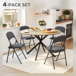 4 Pack Folding Chairs with Padded Seats, Velvet Portable Party Chairs with Steel Frame, Beige – view 10