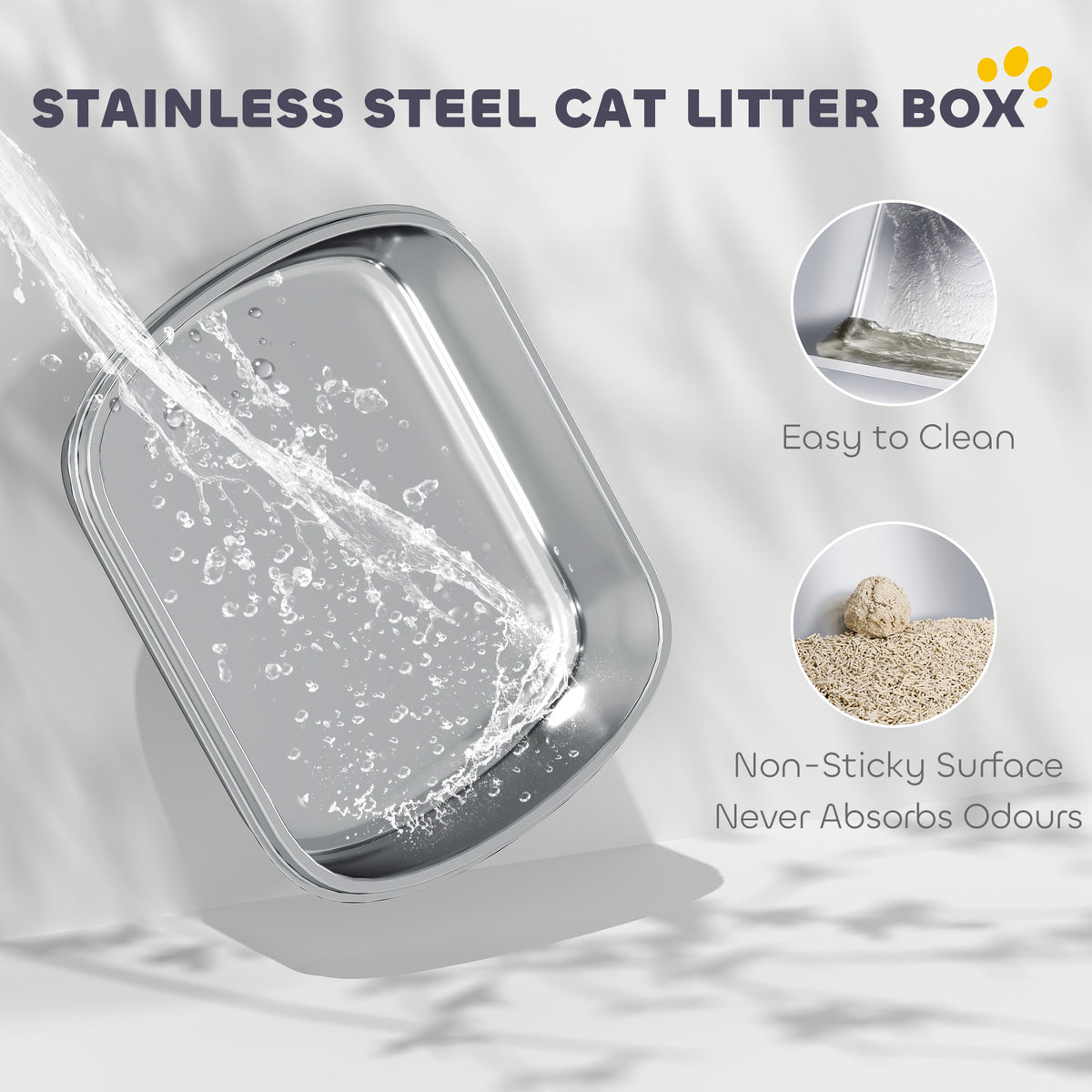 Stainless Steel Cat Litter Box, Cat Litter Box with High Side and Scoop, Anti-Leakage, Easy to Clean, Navy Blue