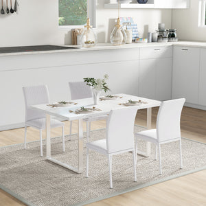 Modern Dining Chairs Set of 4, Upholstered Faux Leather Kitchen Chairs with Rhombic Tufting and Metal Legs – view 10