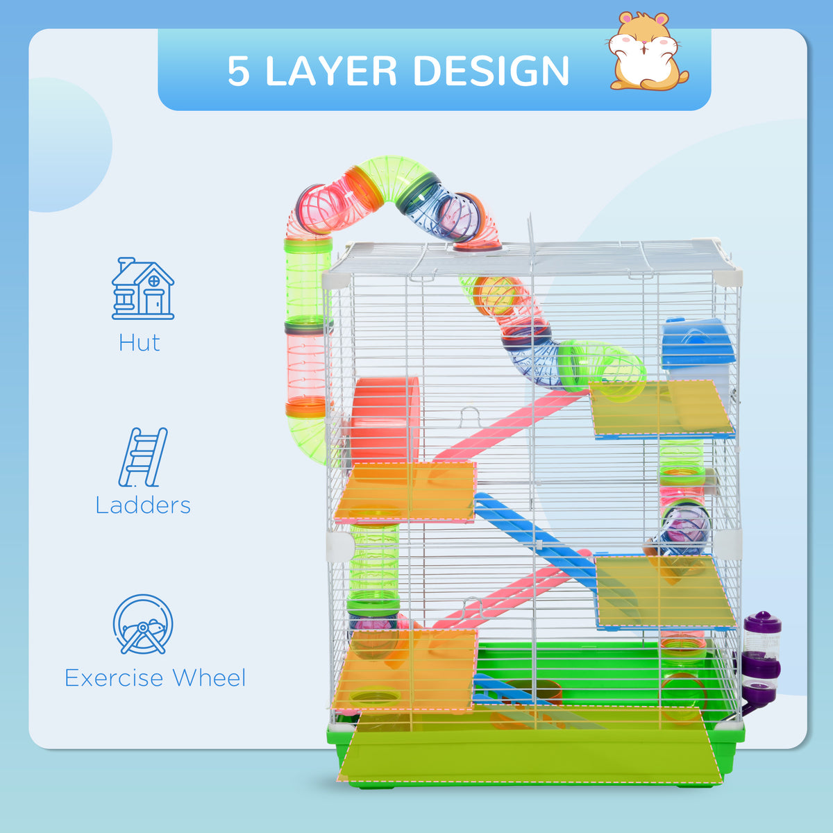5 Tiers Hamster Cage Portable with Exercise Wheels Play Tube Water Bottle Dishes House Ladder for Gerbils – view 7