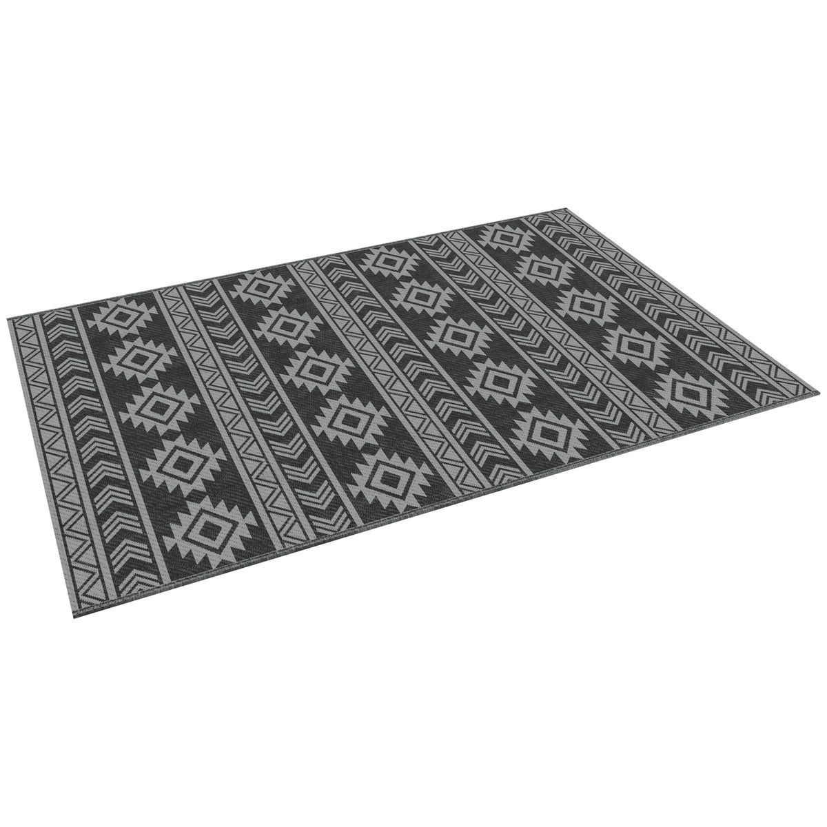 Reversible Outdoor RV Rug, Patio Floor Mat, 6' x 9' Plastic Straw Rug for Backyard, Deck, Beach, Camping, Black & Grey