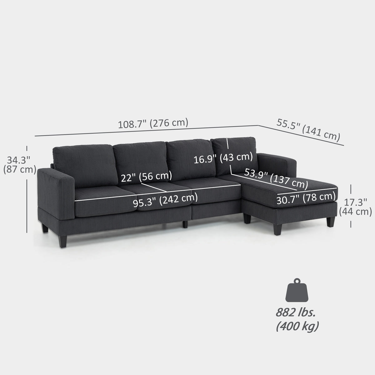 L Shaped Couch, L Shape Sofa with Chaise Lounge and Spring Cushion for Living Room, Bedroom, Beige – view 16