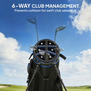 Ultra-Lightweight Golf Stand Bag with 6-Way Dividers and Cooler Pocket, All-Weather Men's Golf Bag, Blue