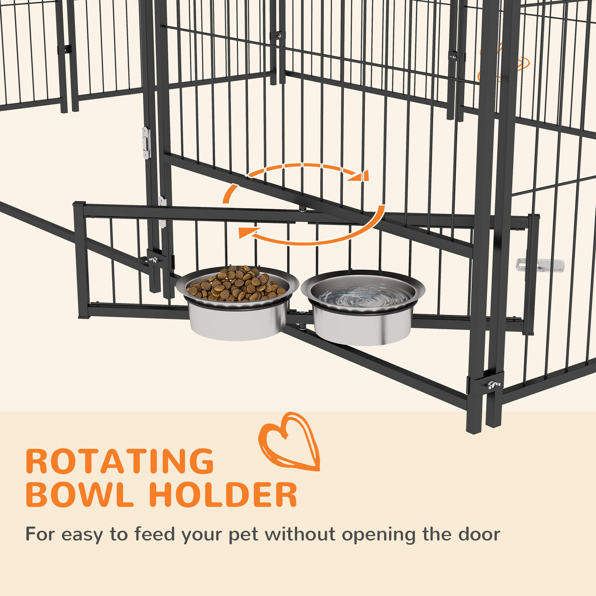 4.6' x 4.6' x 5' Outdoor Dog Kennel with Canopy, Rotating Bowls, Coffee – view 12