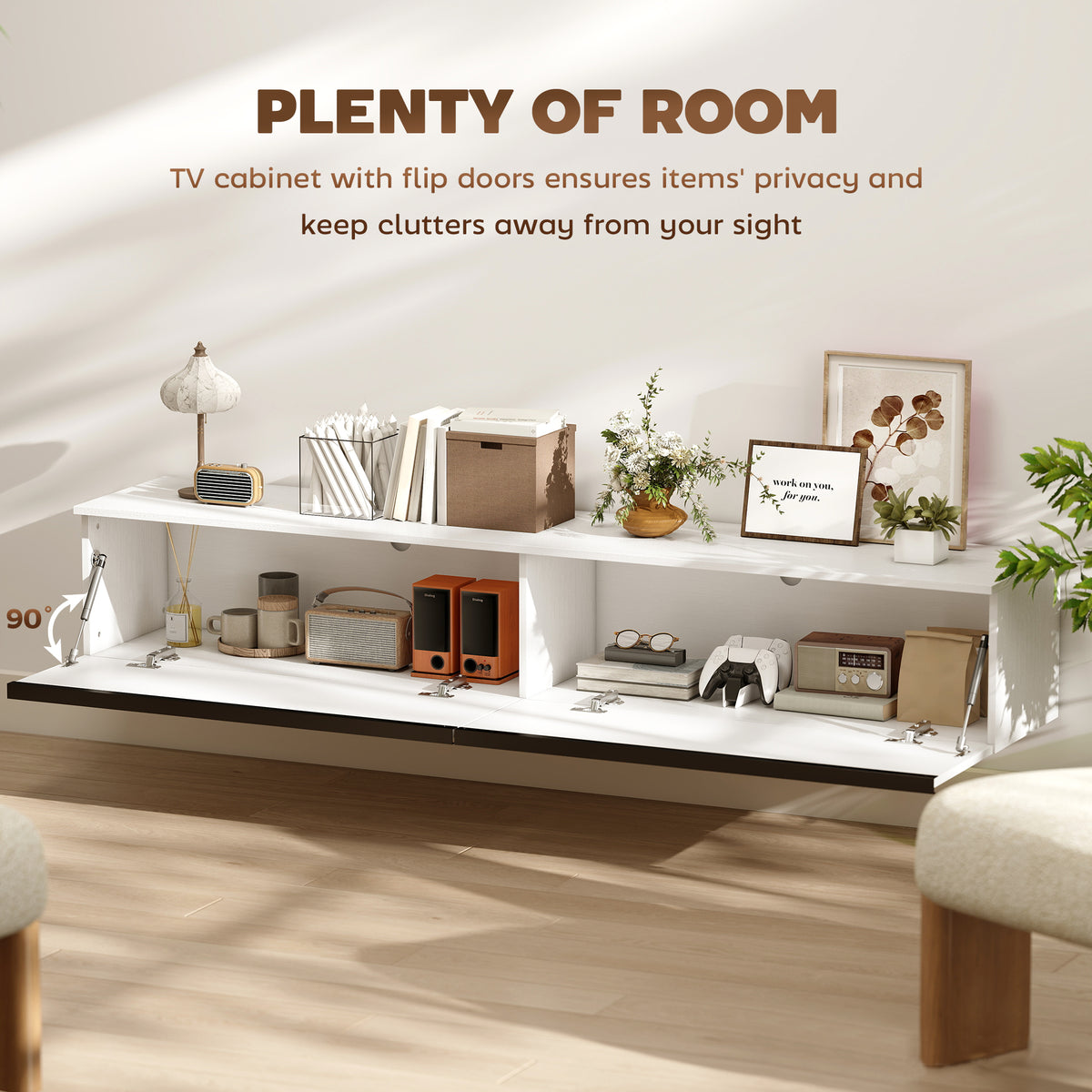 Wall Mounted TV Stand, Floating TV Cabinet with Storage, for TVs up to 70", High Gloss Effect – view 32