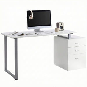 47" Computer Desk Writing Table Workstation with Multi-Use Reversible File Drawers Metal Frame Home Office
