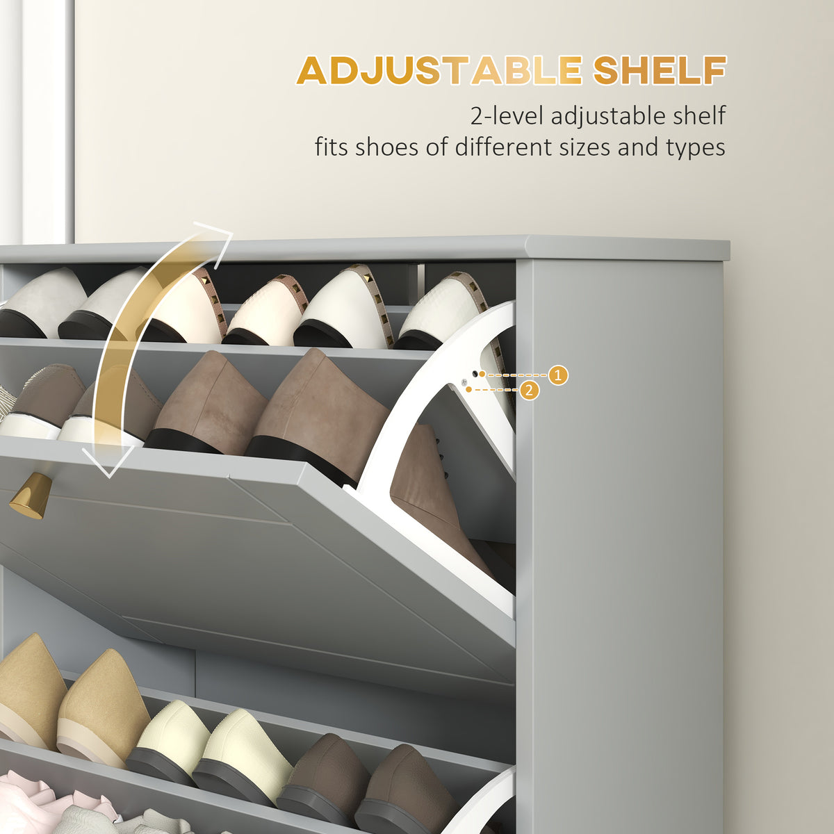 Narrow Shoe Storage with 3 Flip Drawers and Adjustable Shelves – view 12