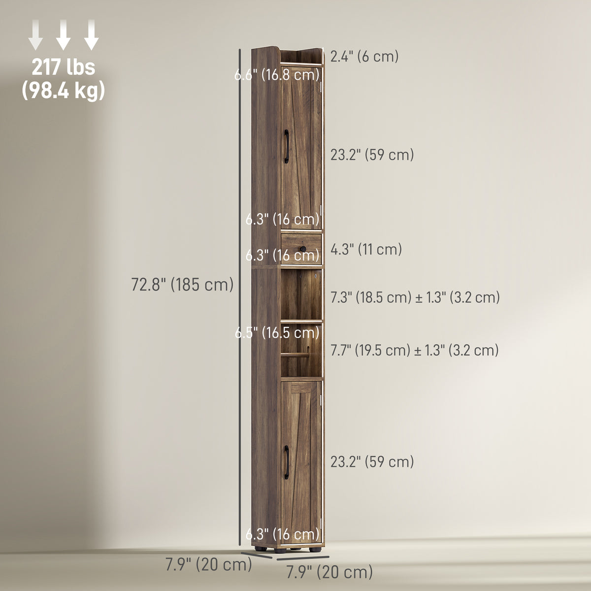 Narrow Bathroom Cabinet, Tall Bathroom Storage Cabinet with Barn Doors, Drawer and Adjustable Shelves – view 2