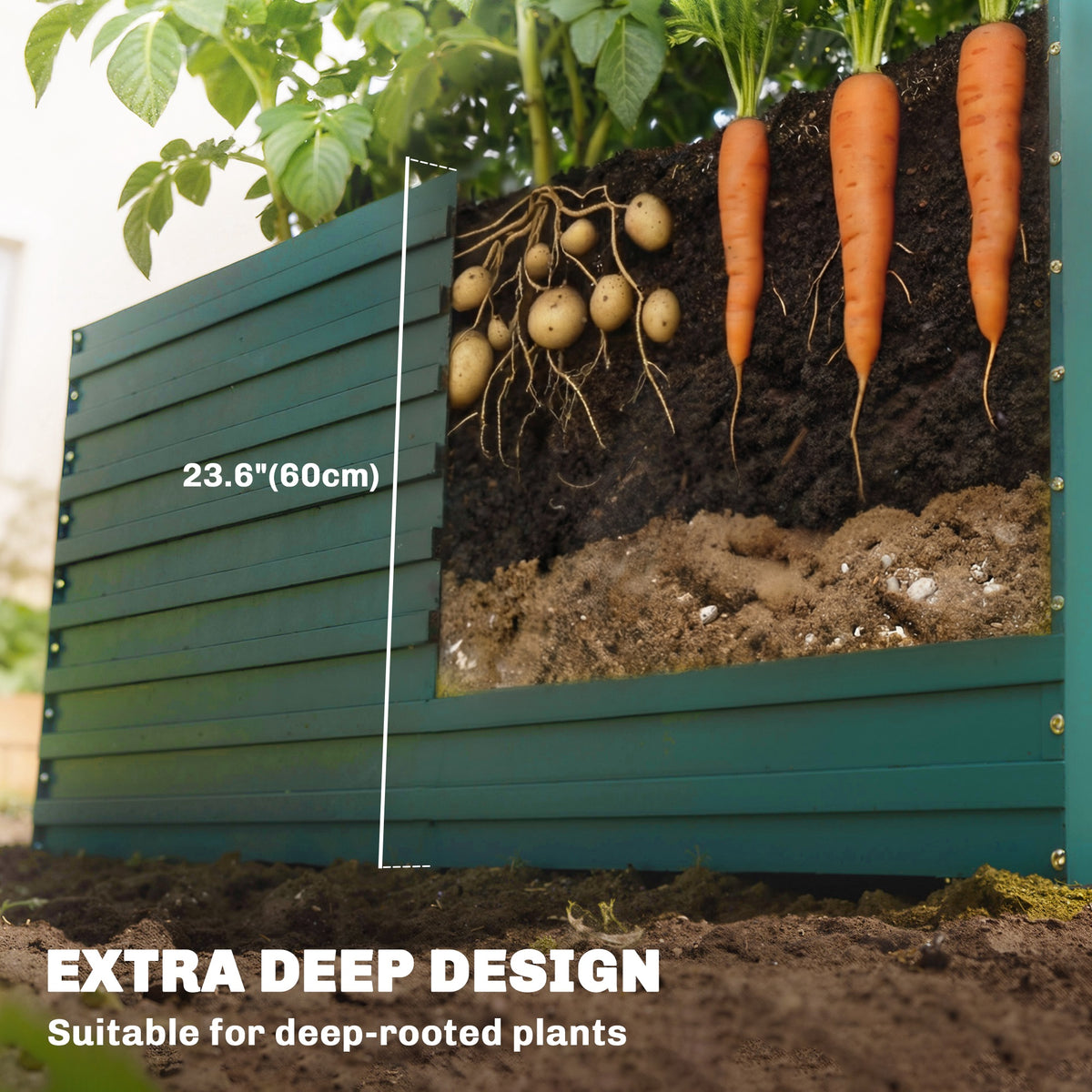 5' x 3' x 2' Raised Garden Bed, Galvanized Planter Box for Growing Flowers, Herbs and Vegetables, Black – view 24