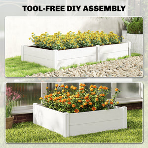 Vinyl Raised Garden Bed Kit, 6.5 x 2 x 1ft Elevated Garden Box with Divider and Open Bottom, Grey Wood Effect