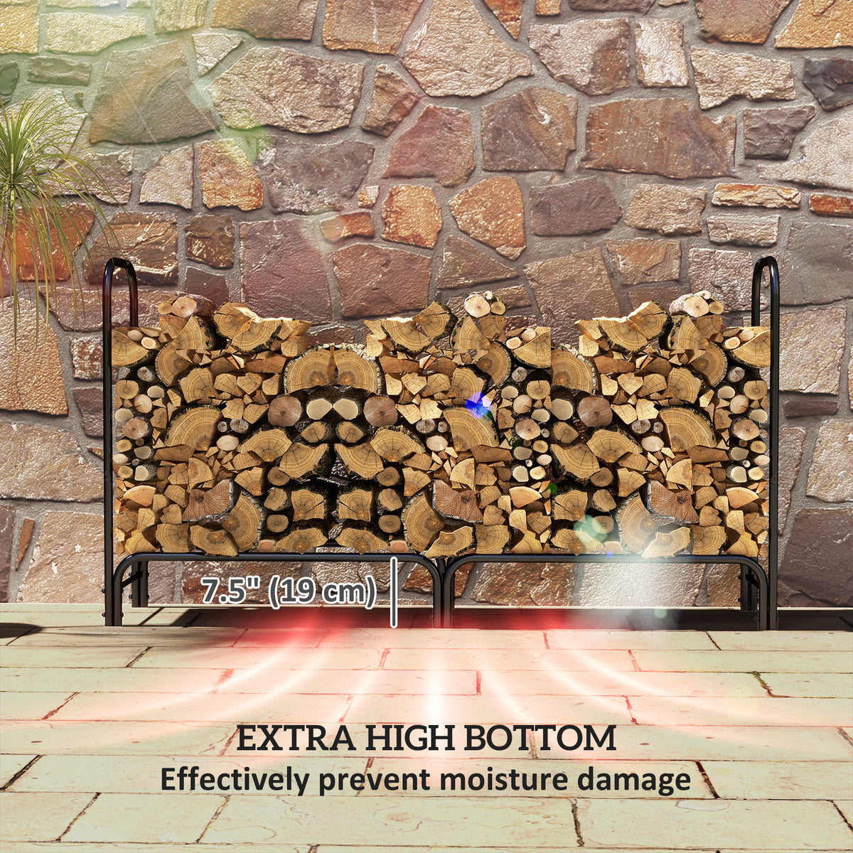 6ft Outdoor Firewood Rack with Cover, Adjustable Wood Storage Holder – view 4