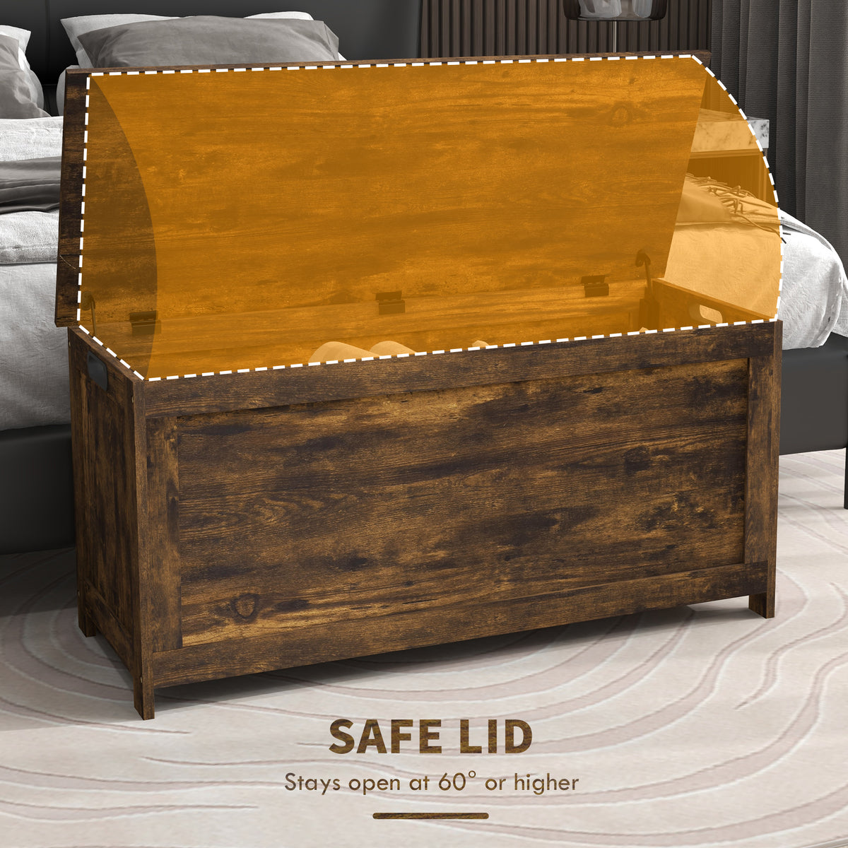 Storage Trunk with 2 Safety Hinges, Modern Entryway Bench with Side Handles, Storage Chest for Living Room – view 10