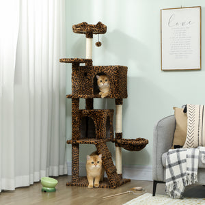 63 Inch Cat Tree with Sisal Scratching Posts, Condos, Plush Perches, Hammock, Ladder, Dangling Balls, Beige – view 28
