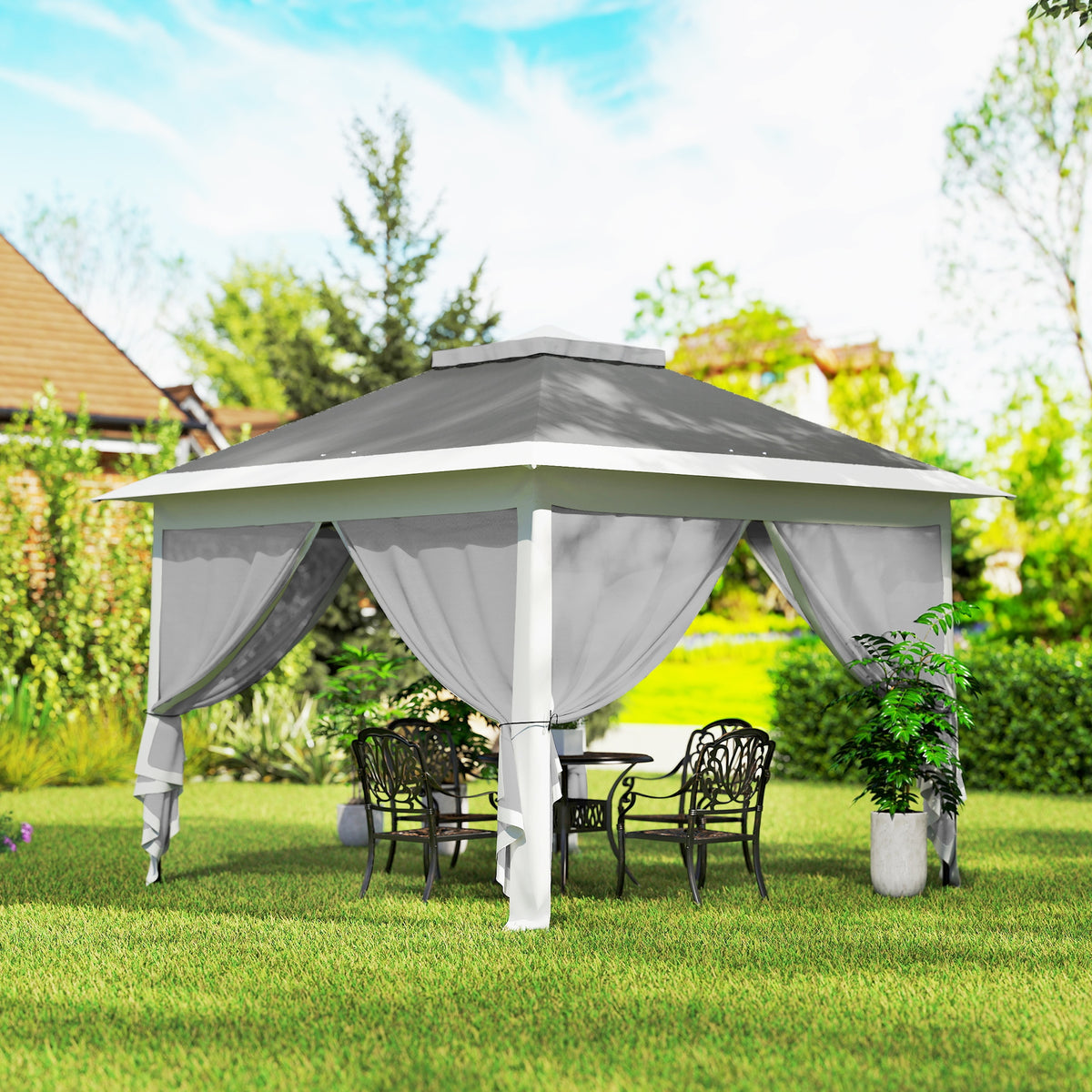 11' x 11' Pop Up Gazebo, Double Roof Foldable Height Adjustable Canopy Tent with Mesh Sidewalls – view 14
