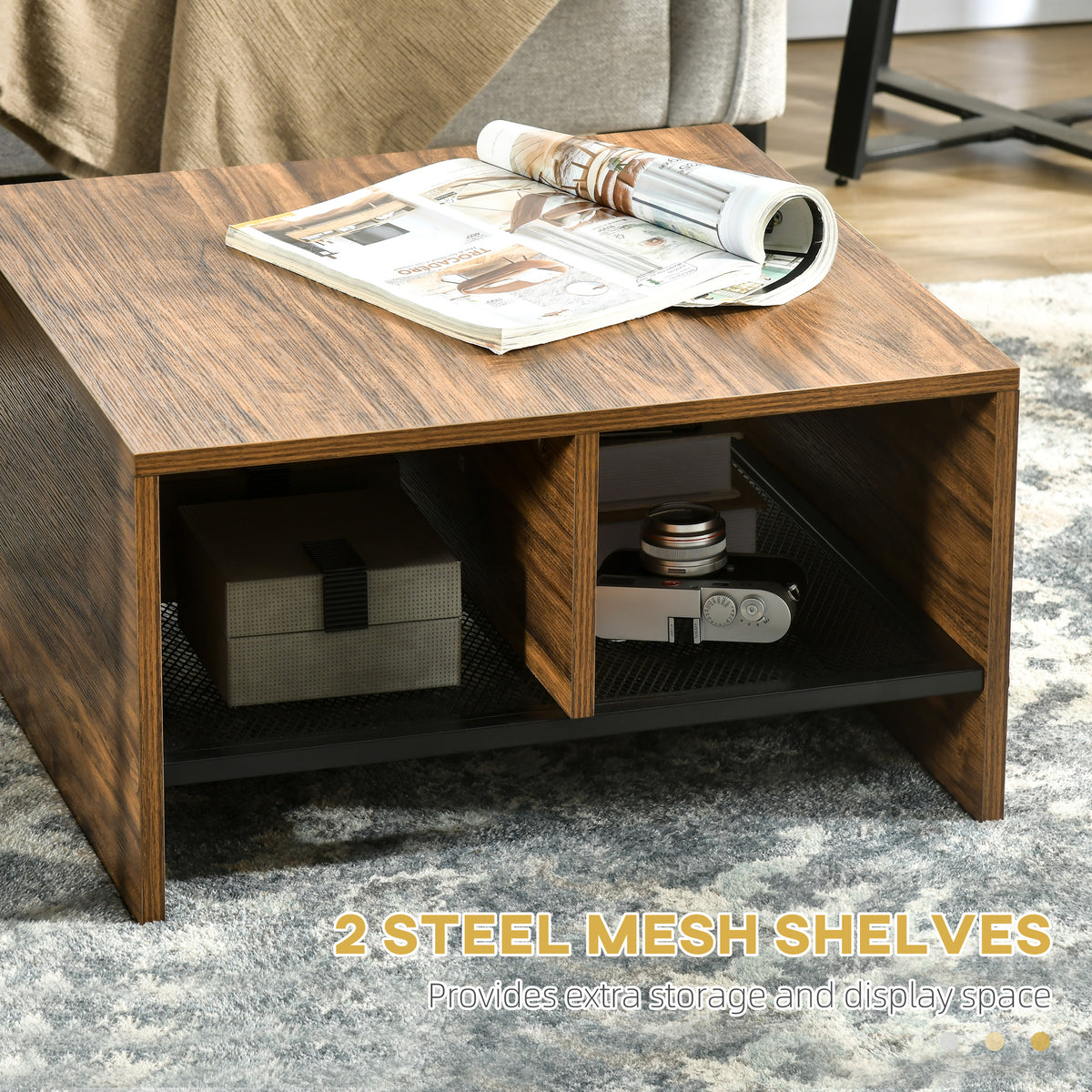 Coffee Table Set of 2, Industrial Nesting Tables, Square Coffee Table and Narrow Sofa Side Table for Living Room