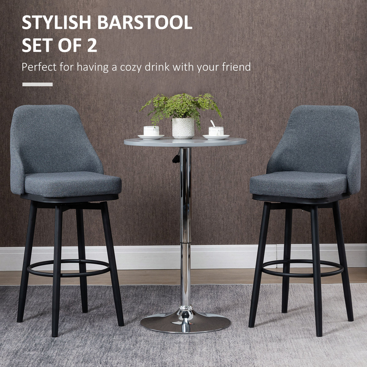 Extra Tall Bar Stools Set of 2, Modern 360° Swivel Barstools, Dining Room Chairs with Steel Legs Footrest – view 3