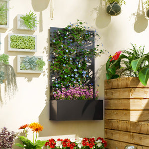 Metal Raised Garden Bed with Privacy Panel, Freestanding or Wall Mounted Outdoor Planter Box for Garden, Patio
